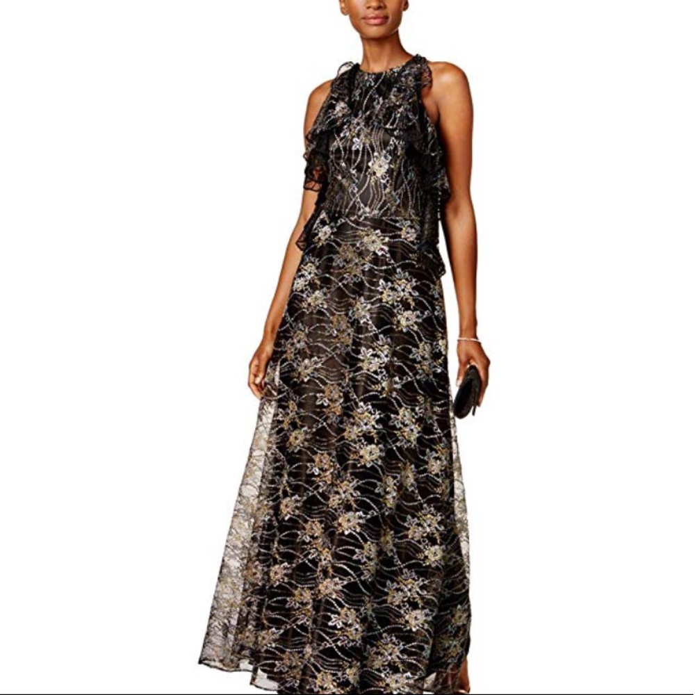 Tahari Black and Gold Maxi Dress